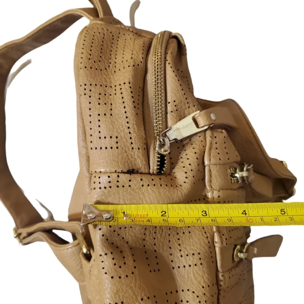 Steve Madden Taupe Camel Brown Perforated Logo Mini Backpack‎